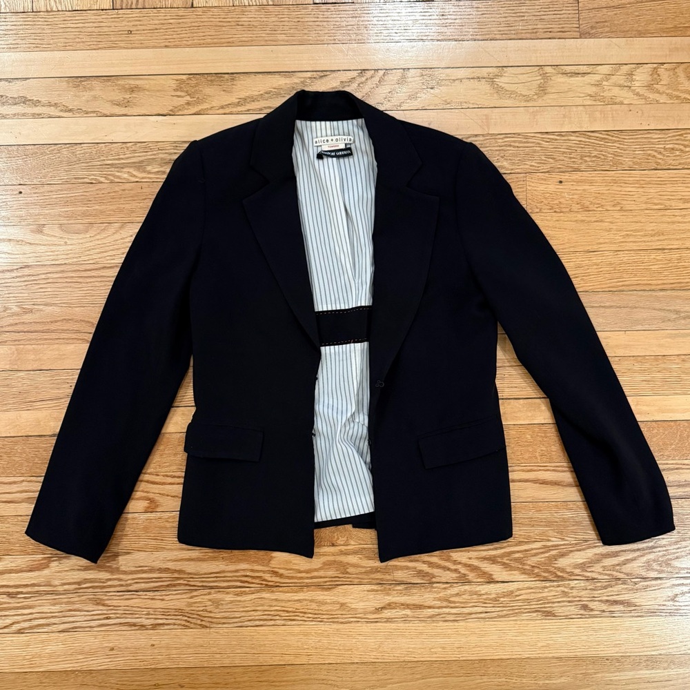 Alice + Olivia To Work Bergdorf Goodman Black Blazer with Striped Lining